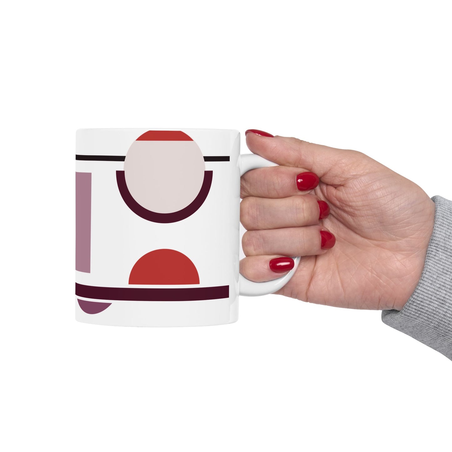 Bauhaus Geometric Mug | Modern Abstract Minimalist Coffee Cup | Burgundy and Mauve Designer Coffee Mug | Architect Gift | Olive Green & Terracotta Art Mug | Mid-Century Kitchenware | 11 oz Mug