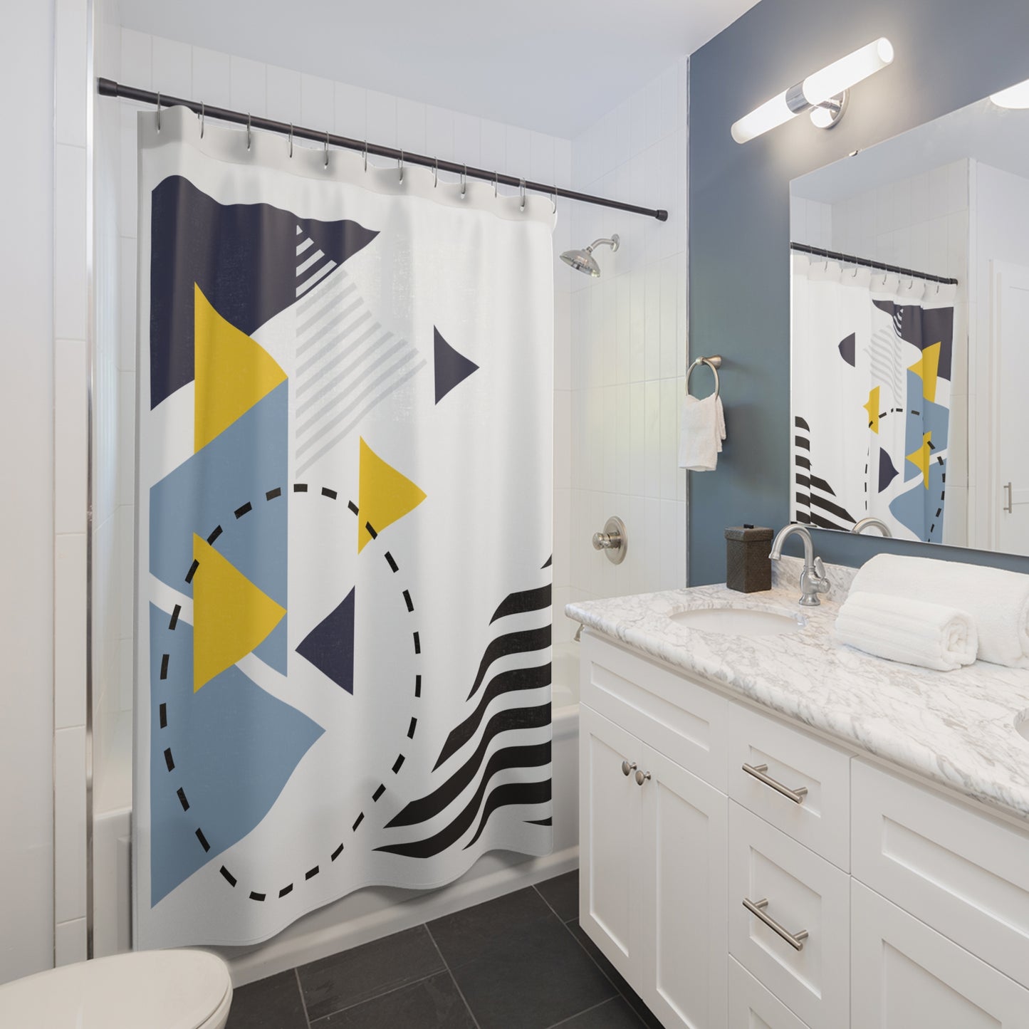 Modern Geometric Shower Curtain | Stylish Bathroom Decor | Unique Triangle Design