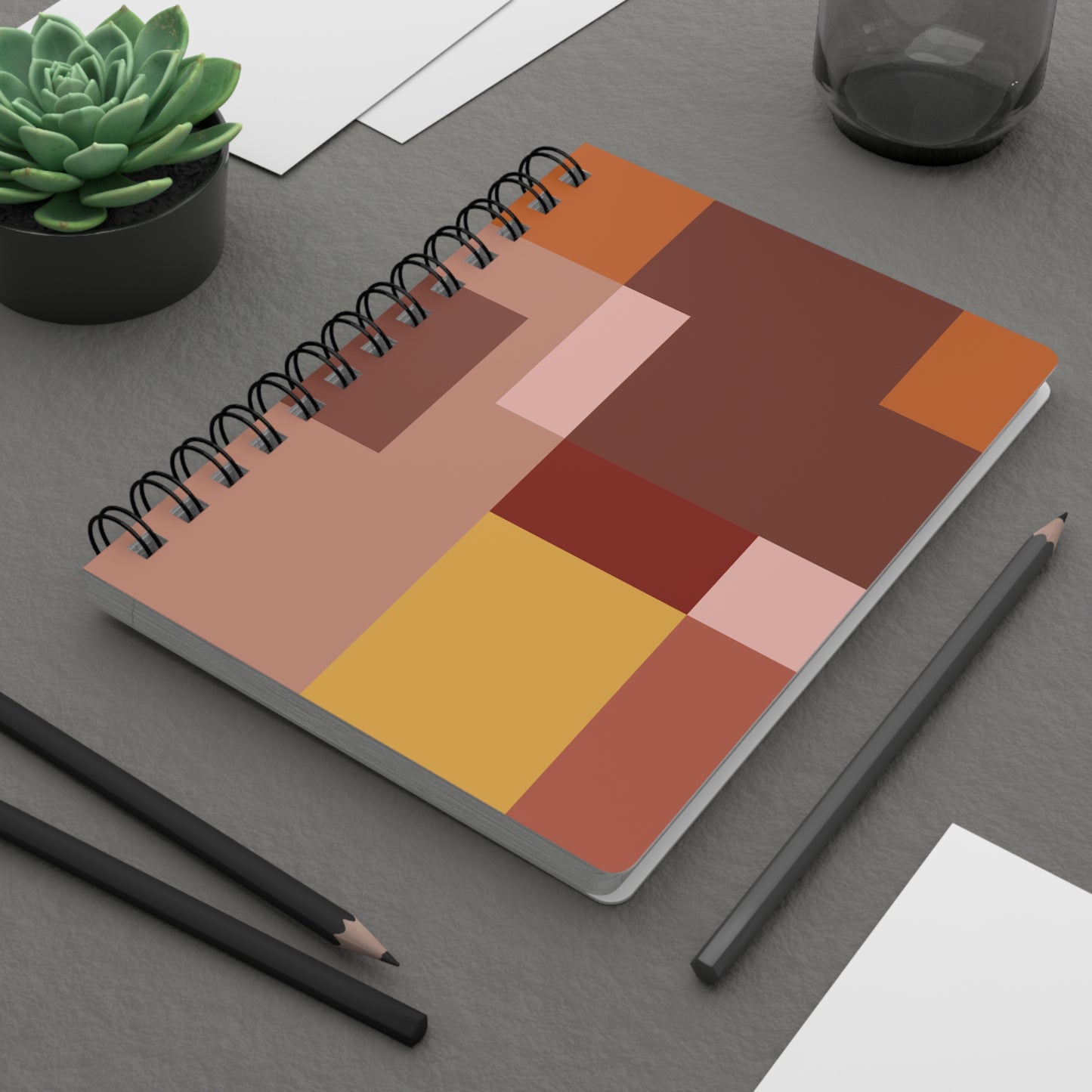 Warm Earth Tones Geometric Spiral Notebook | Abstract Mid-Century Modern Journal