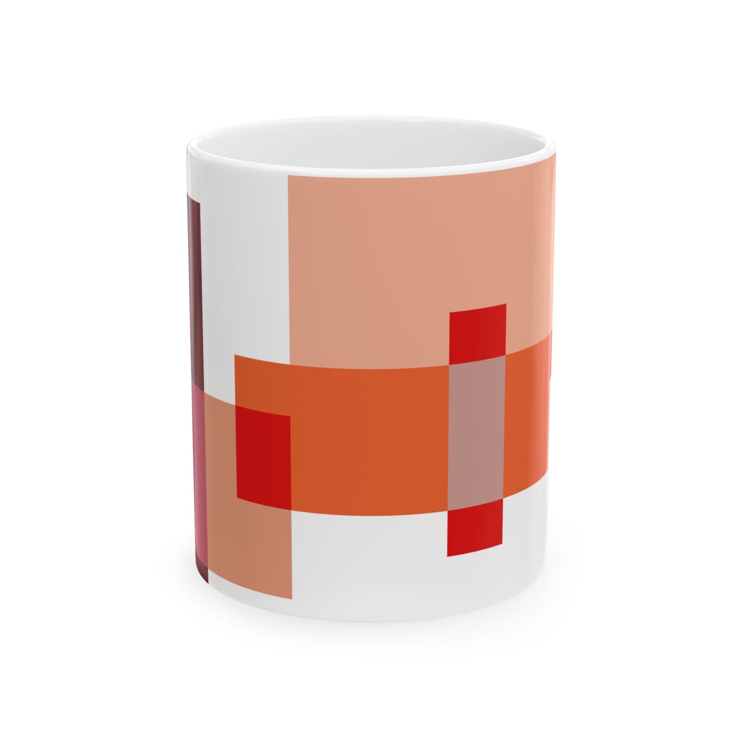 Crimson Geometry Mug – Abstract Blocks in Warm Tones | Mid-Century Kitchenware | 11 oz Mug