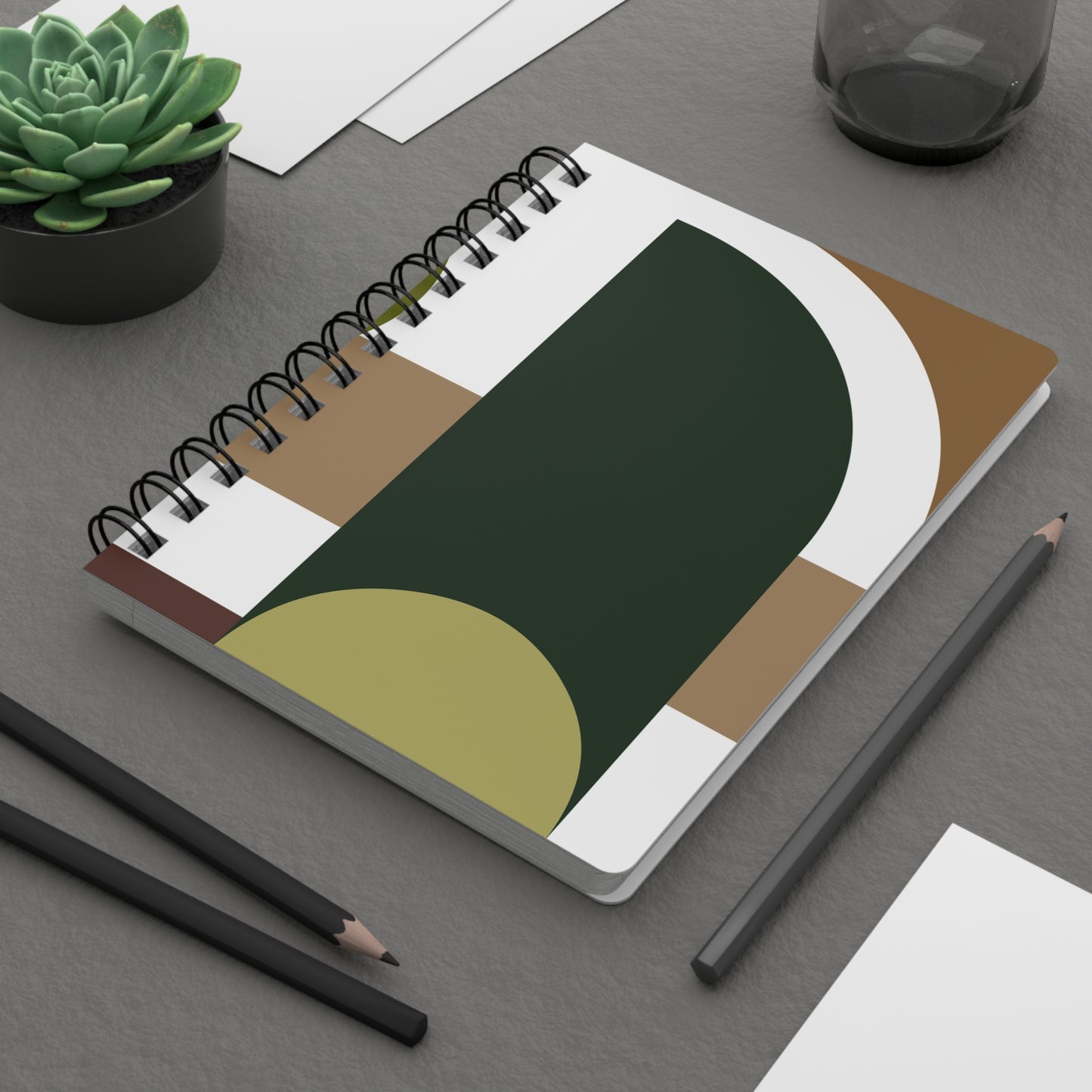 Earthy Forest Green & Taupe Abstract Spiral Notebook | Modern Geometric Journal | Nature-Inspired Stationery