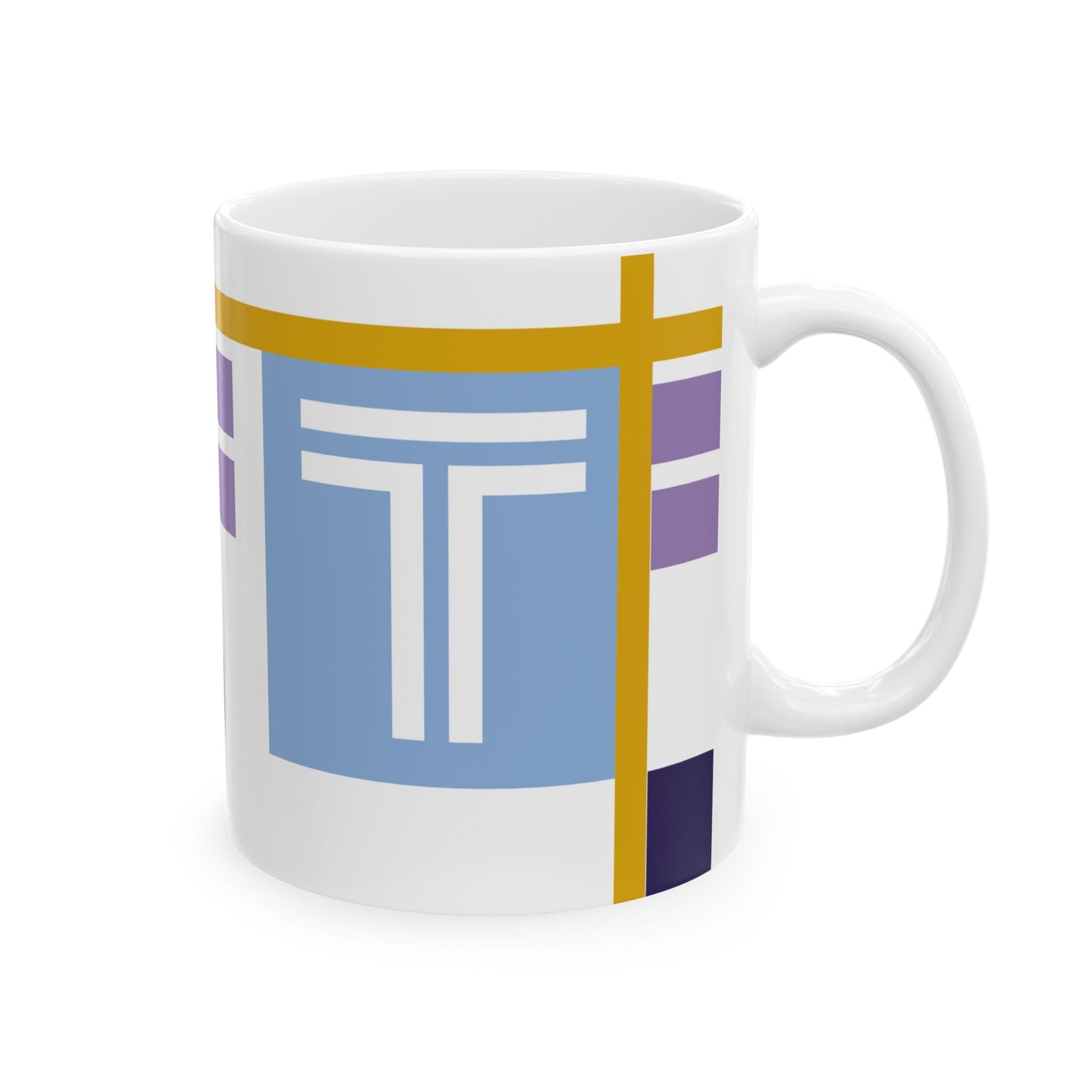 "T" Spatial Composition – De Stijl Inspired Monogram Mug | 11 oz Mug
