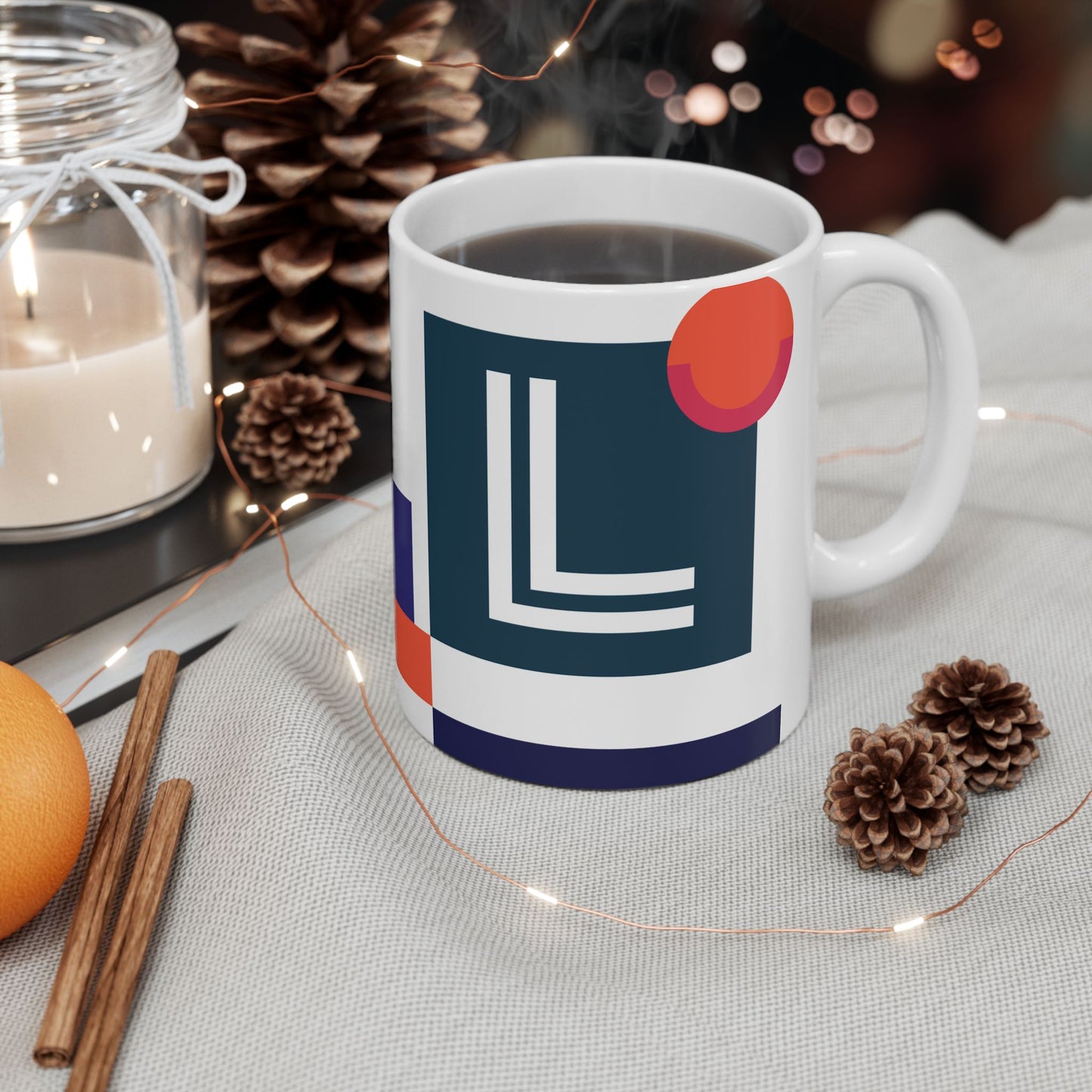 "L" Spatial Study – De Stijl Inspired Monogram Mug | 11 oz Mug