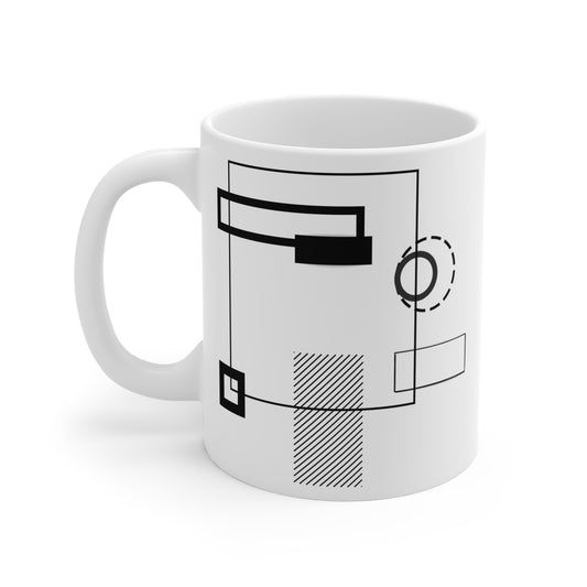 Modern Orbit Mug | 11oz Ceramic Coffee Mug | Minimalist Black Abstract Design with Circular Accent