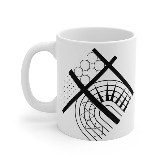 Orbit Lines Mug | 11oz Ceramic Coffee Mug | Modern Black & White Minimalist Circle Design