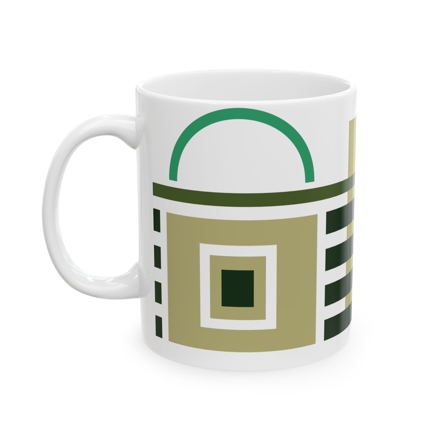 Mid-Century Modern Geometric Coffee Mug | Olive Green & Forest Green Abstract Art