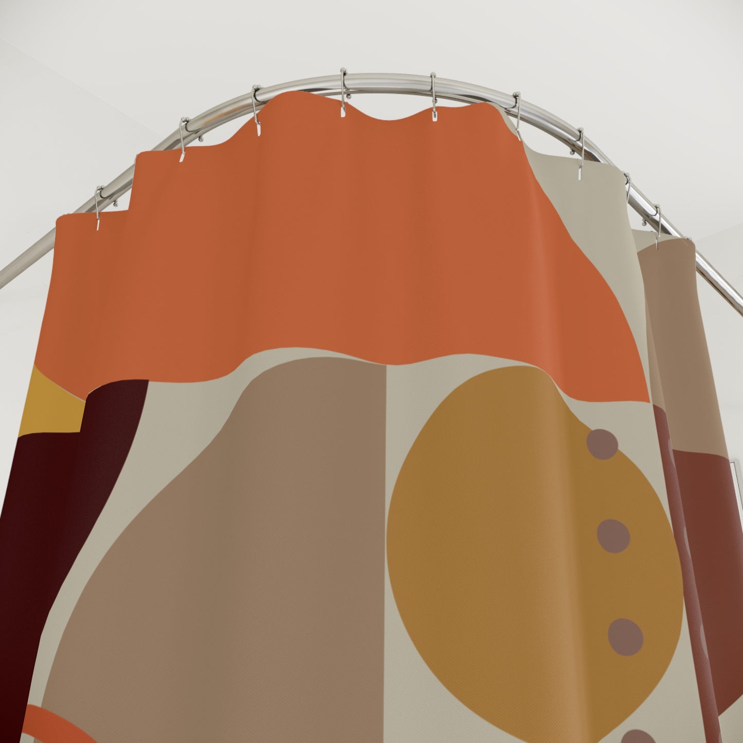 Retro Abstract Geometric Shower Curtain | Warm Earth Tones & Terracotta Art Decor