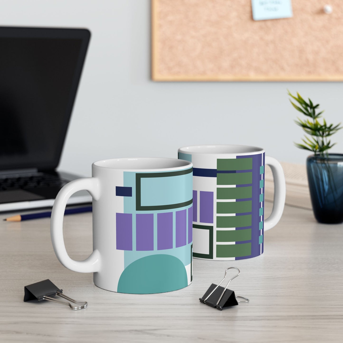 Modernist Geometric Blocks Ceramic Coffee Mug | Abstract Minimalist Art Wrap | Mid-Century Kitchenware | 11 oz Mug