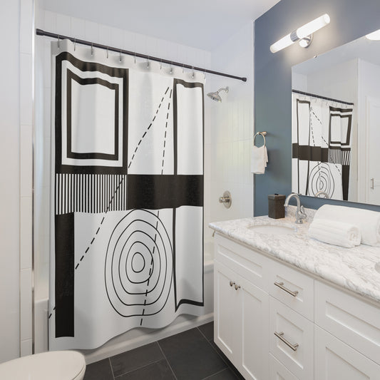 Modern Geometric Shower Curtain – Black and Gray Minimalist Art