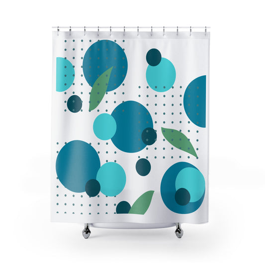 Playful Aqua Bubble Shower Curtain – Teal, Mint & Leafy Dot Pattern