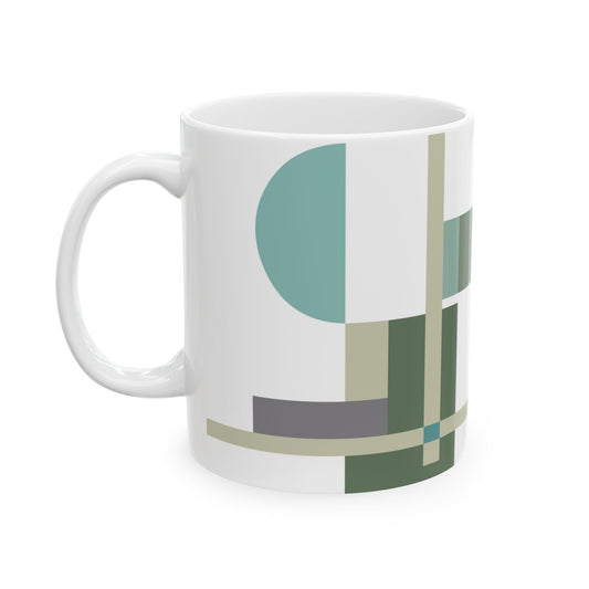 Minimalist Sage Green Abstract Mug | Cool Geometric Modern Coffee Cup | Teal and Grey Calming Tea Mug | Scandi Style Desk Decor |  Mid-Century Kitchenware | 11 oz Mug