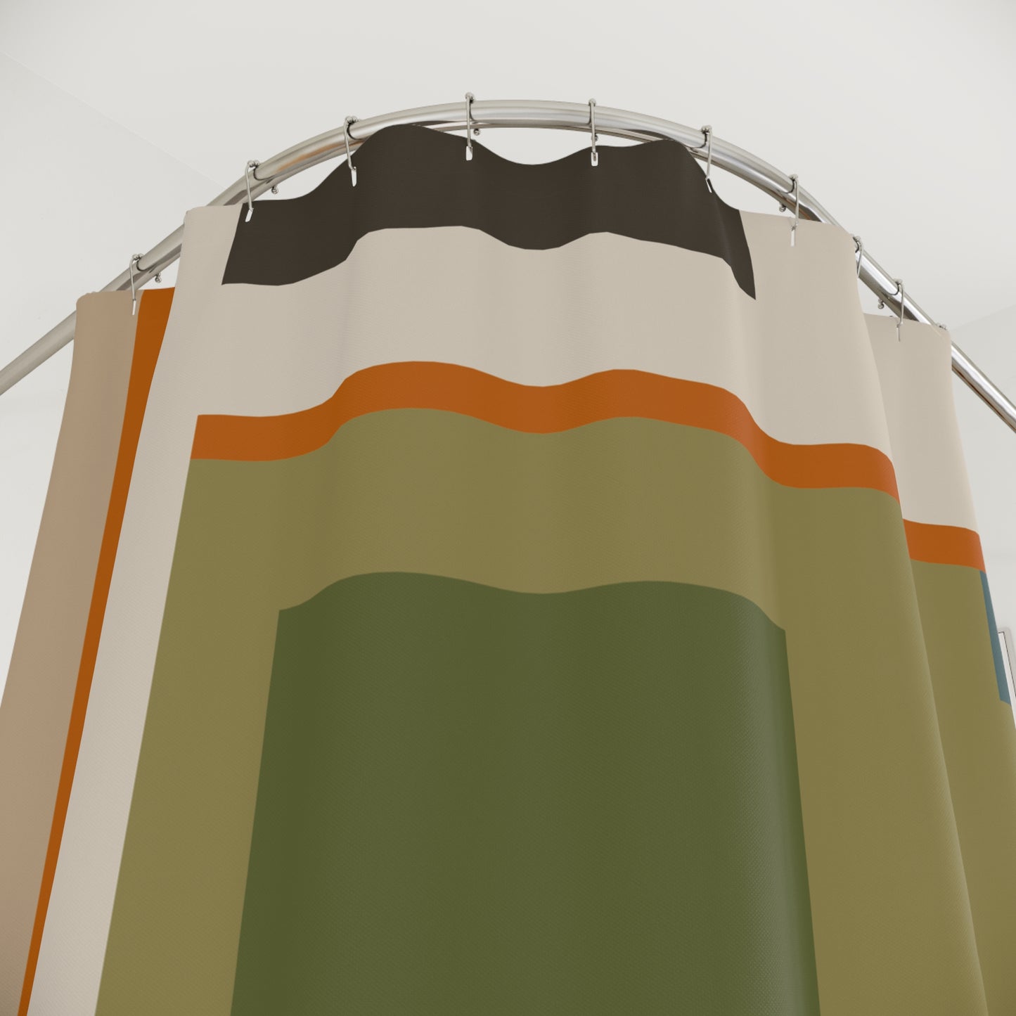 Architectural Geometric Block Shower Curtain | Earth Tones & Forest Green Art Decor