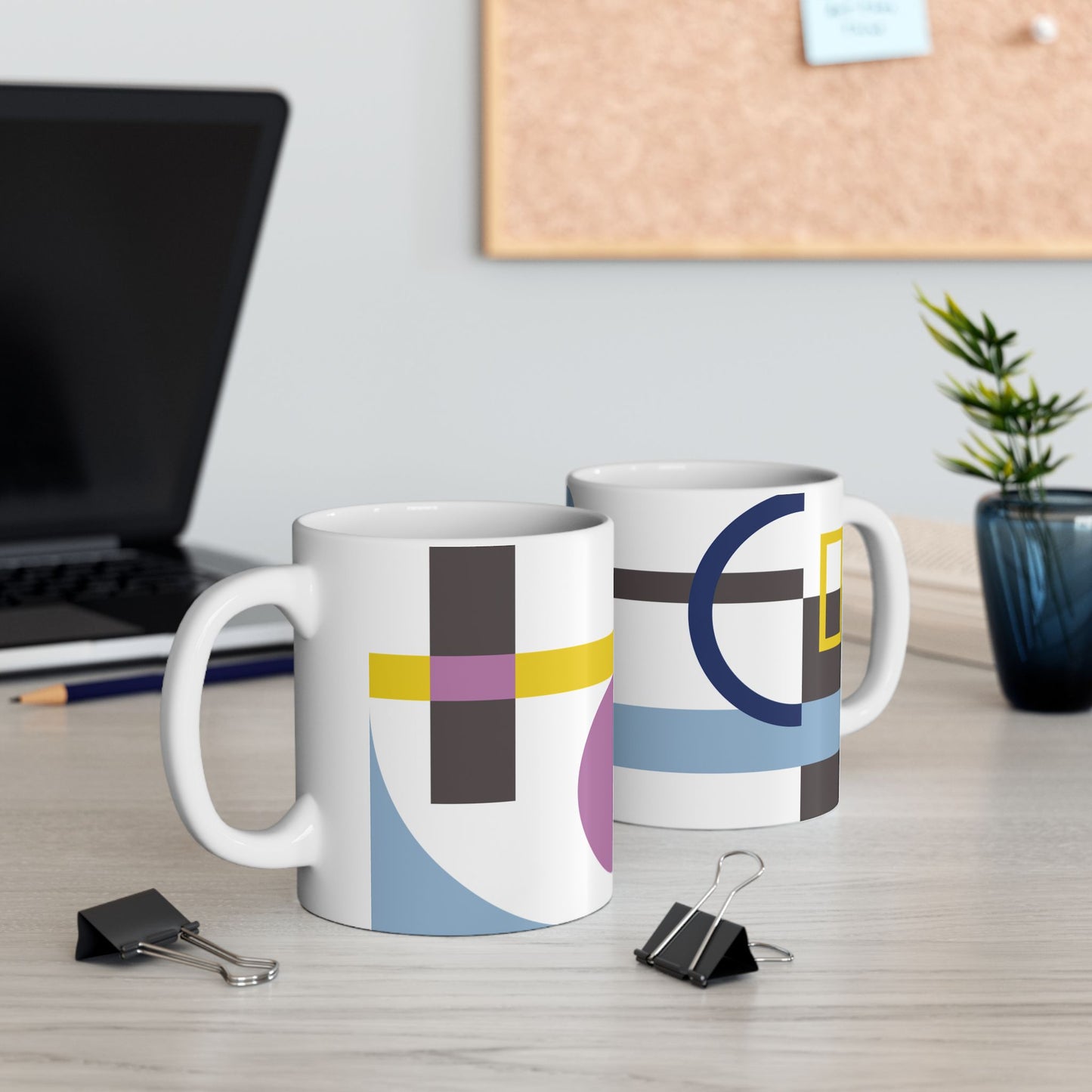 Bold Abstract Geometric Mug | Primary Color Block Coffee Cup | Modern Memphis Style Tea Mug | Architect & Designer Gift| Mid-Century Kitchenware | 11 oz Mug