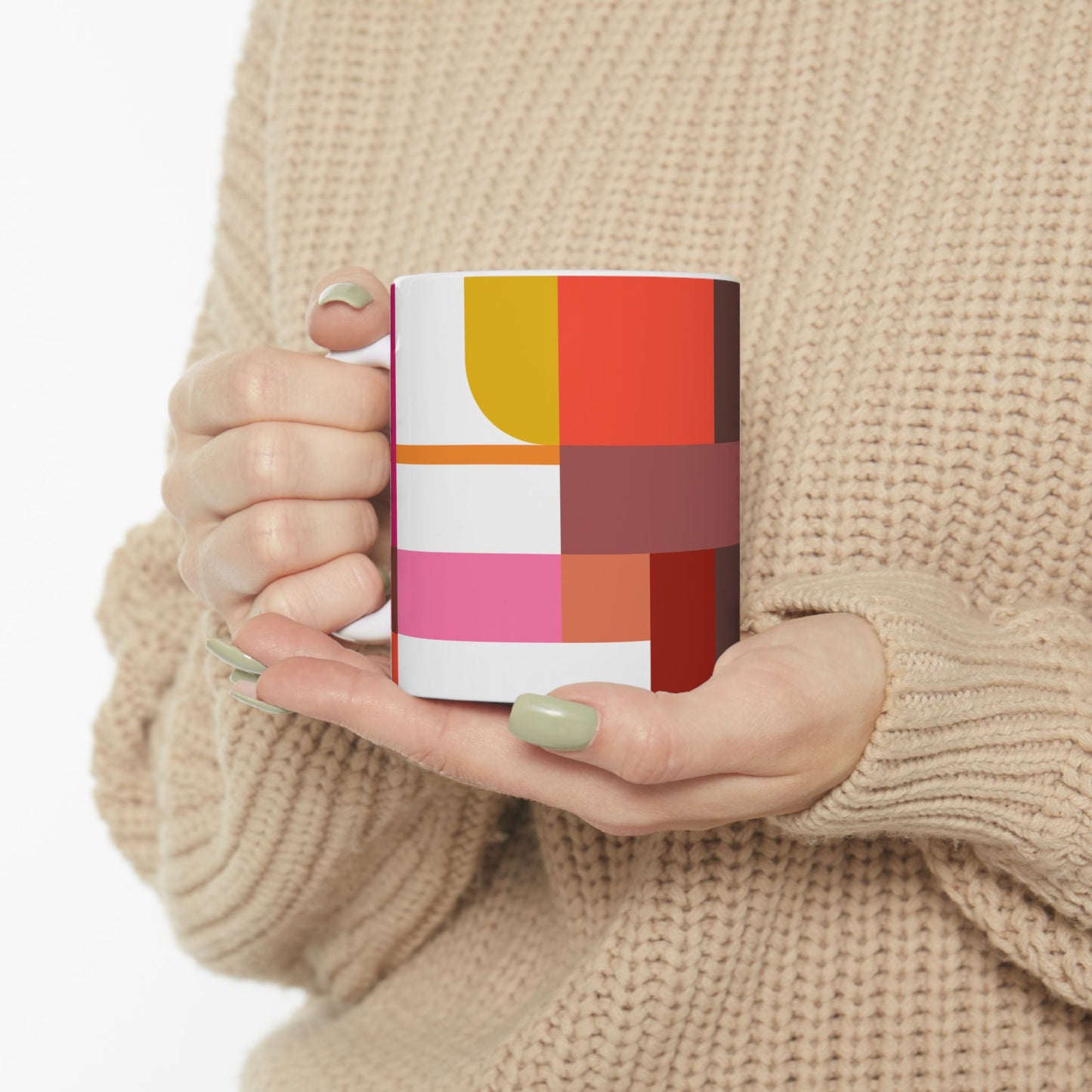 Sunset Geometry Mug – Warm Tones & Abstract Shapes | Mid-Century Kitchenware | 11 oz Mug