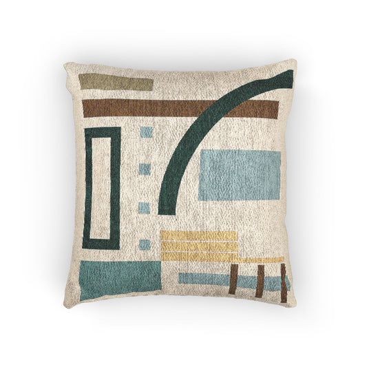 Modular Terrain Throw Pillow – Teal, Mustard & Earth Tones