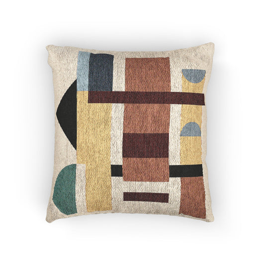 Stacked Forms Throw Pillow – Earth & Jewel Tones in Modular Geometry