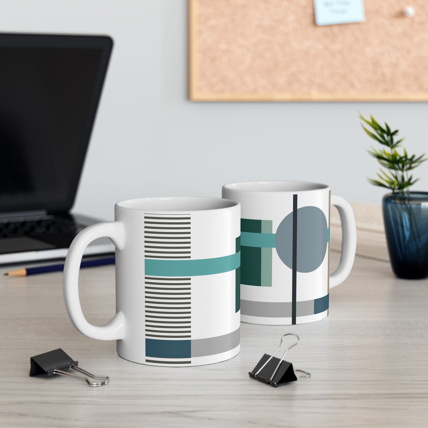 Abstract Teal Geometry Coffee Mug | Mid-Century Kitchenware | 11 oz Mug