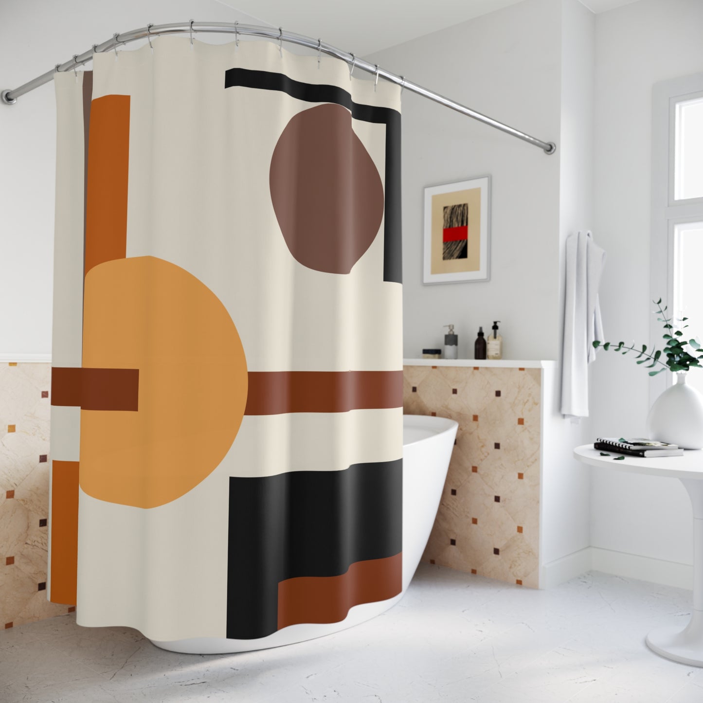 Architectural Geometric Abstract Shower Curtain | Modern Bauhaus Circles & Lines