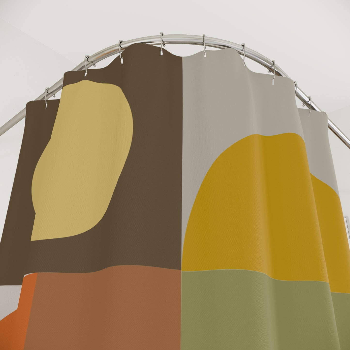 Mid-Century Modern Geometric Shower Curtain | Earth Tones Circles & Squares Art