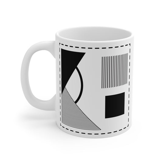 Vertical Lines Mug | 11oz Ceramic Coffee Mug | Minimalist Black & White Stripe Design
