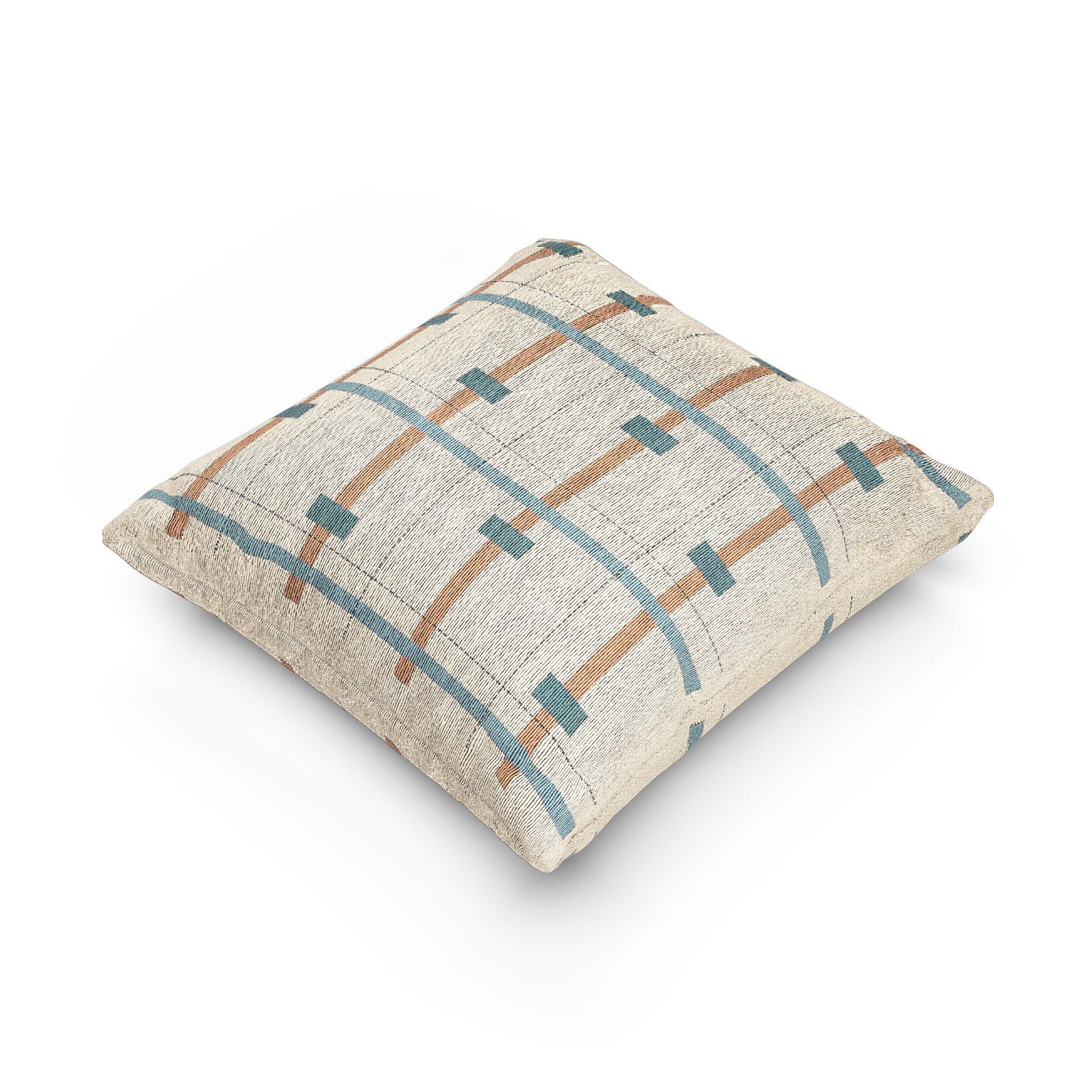 Intersect Throw Pillow – Orange, Cyan & Blue Grid Geometry