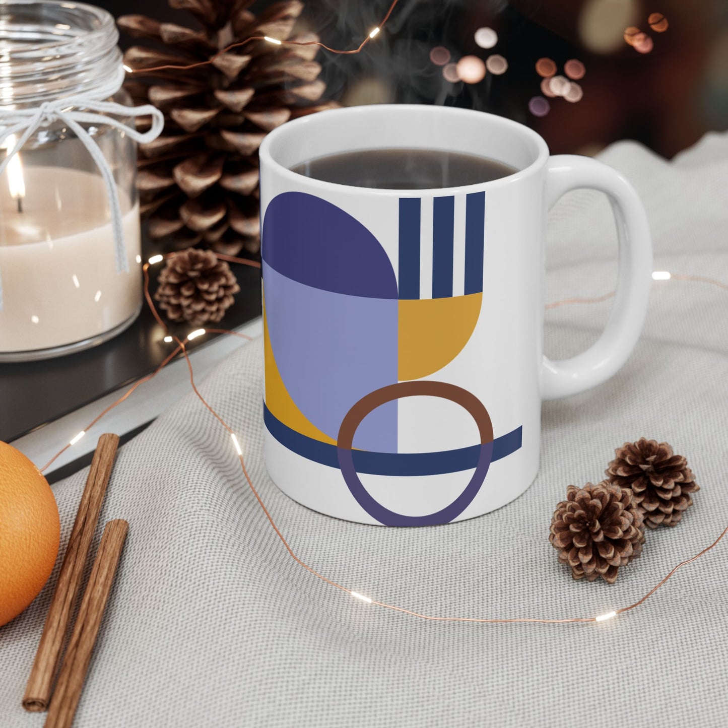 Abstract Mustard & Navy Geometry Coffee Mug | 11 oz Mug