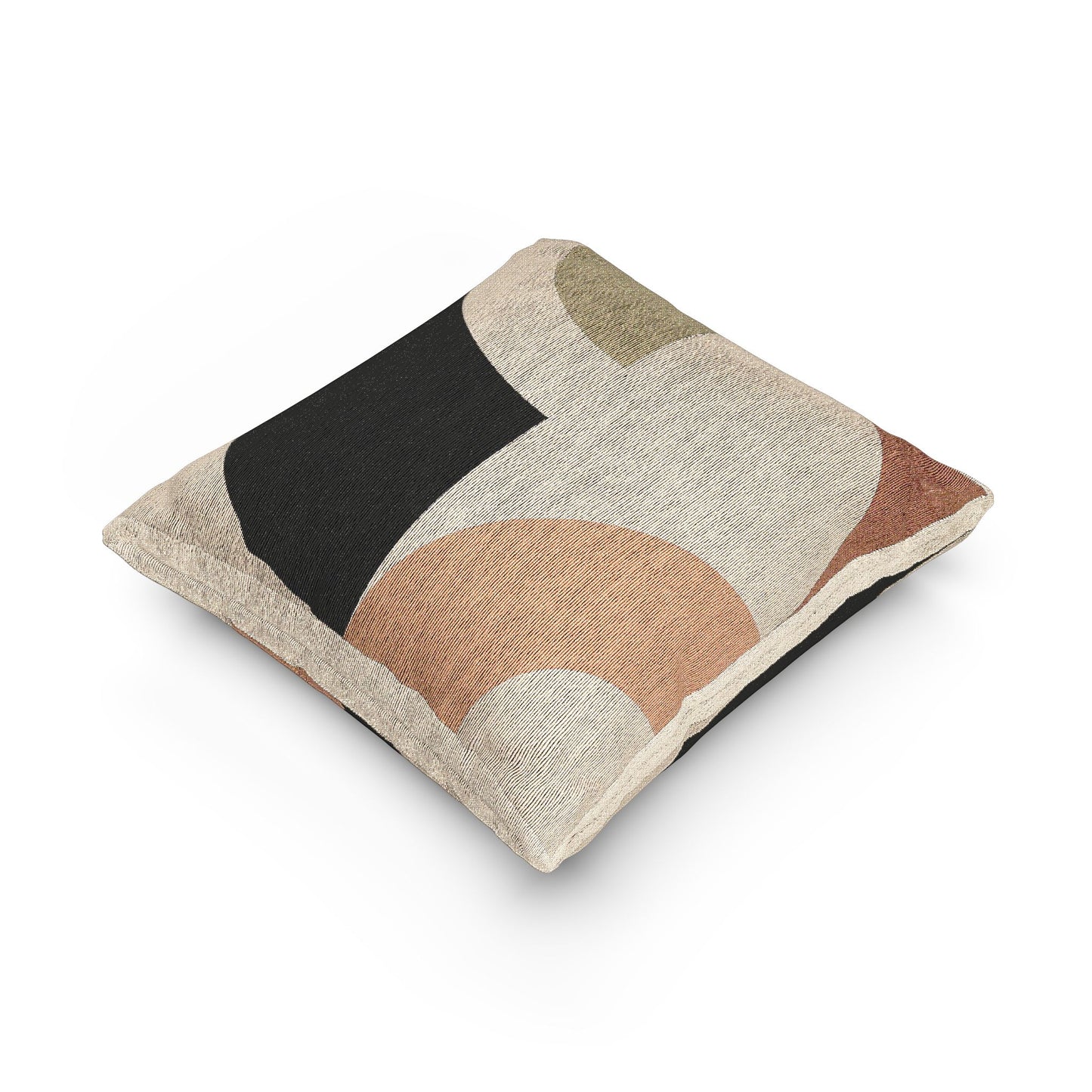 Quarter Circle Harmony Throw Pillow – Rust, Mustard & Peach on Beige