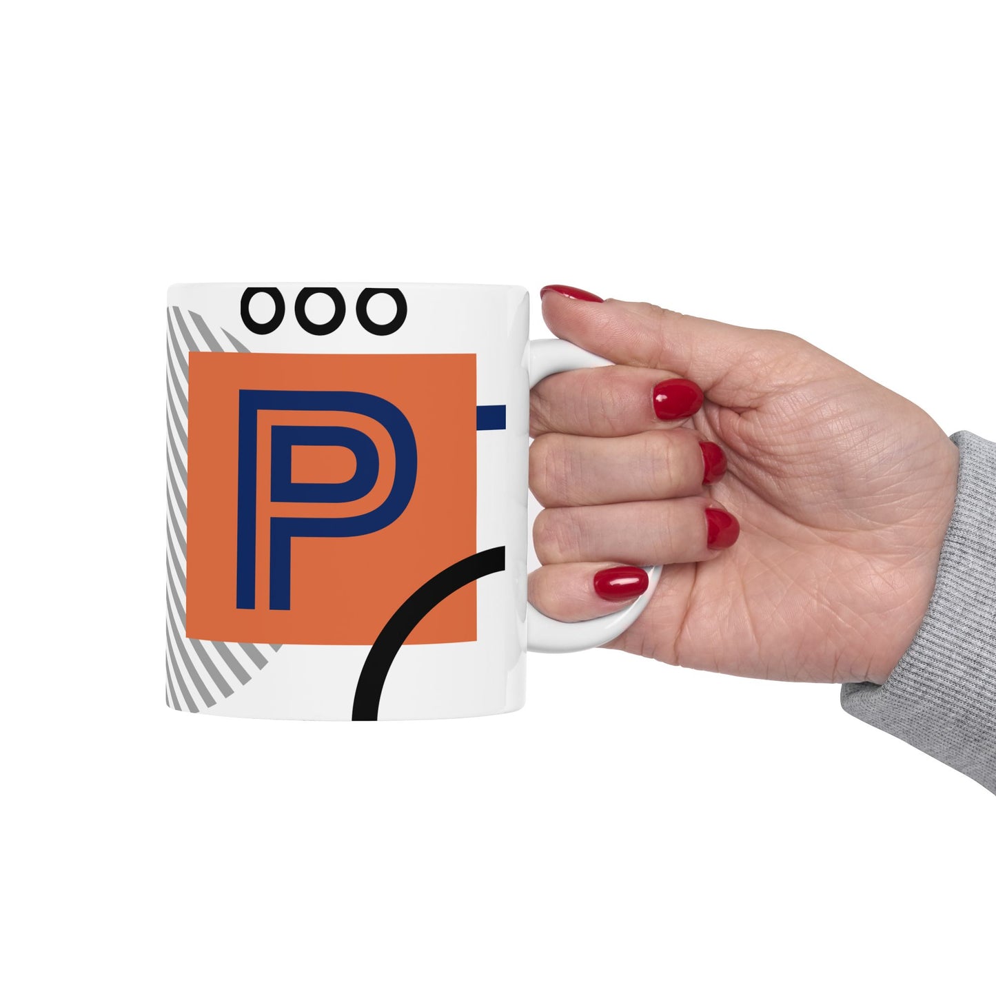 "P" Constructivist Monogram Mug – Bauhaus Geometric Studio Cup | 11 oz Mug