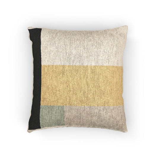 Color Block Harmony Throw Pillow – Black, Mustard & Earth Tones