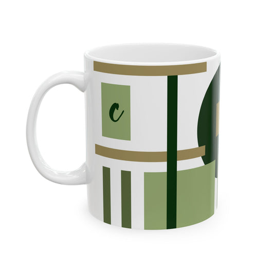 "C" Architectural Grid – Sage & Forest Geometric Monogram Mug | 11 oz Mug