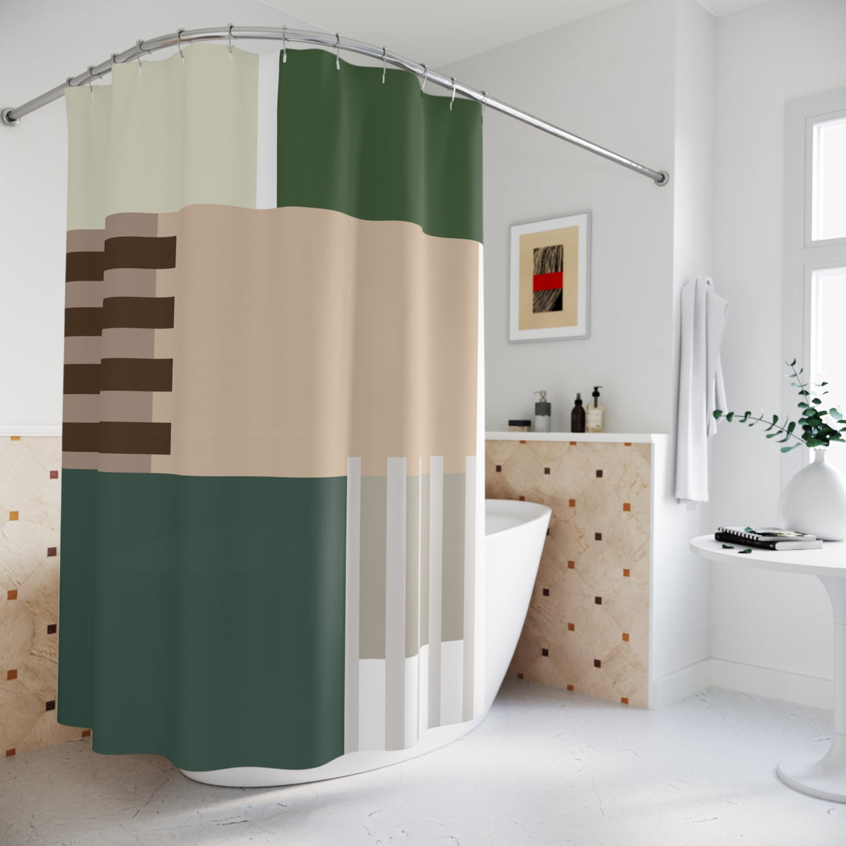 Earthy Abstract Geometric Shower Curtain – Minimalist Modern Balance