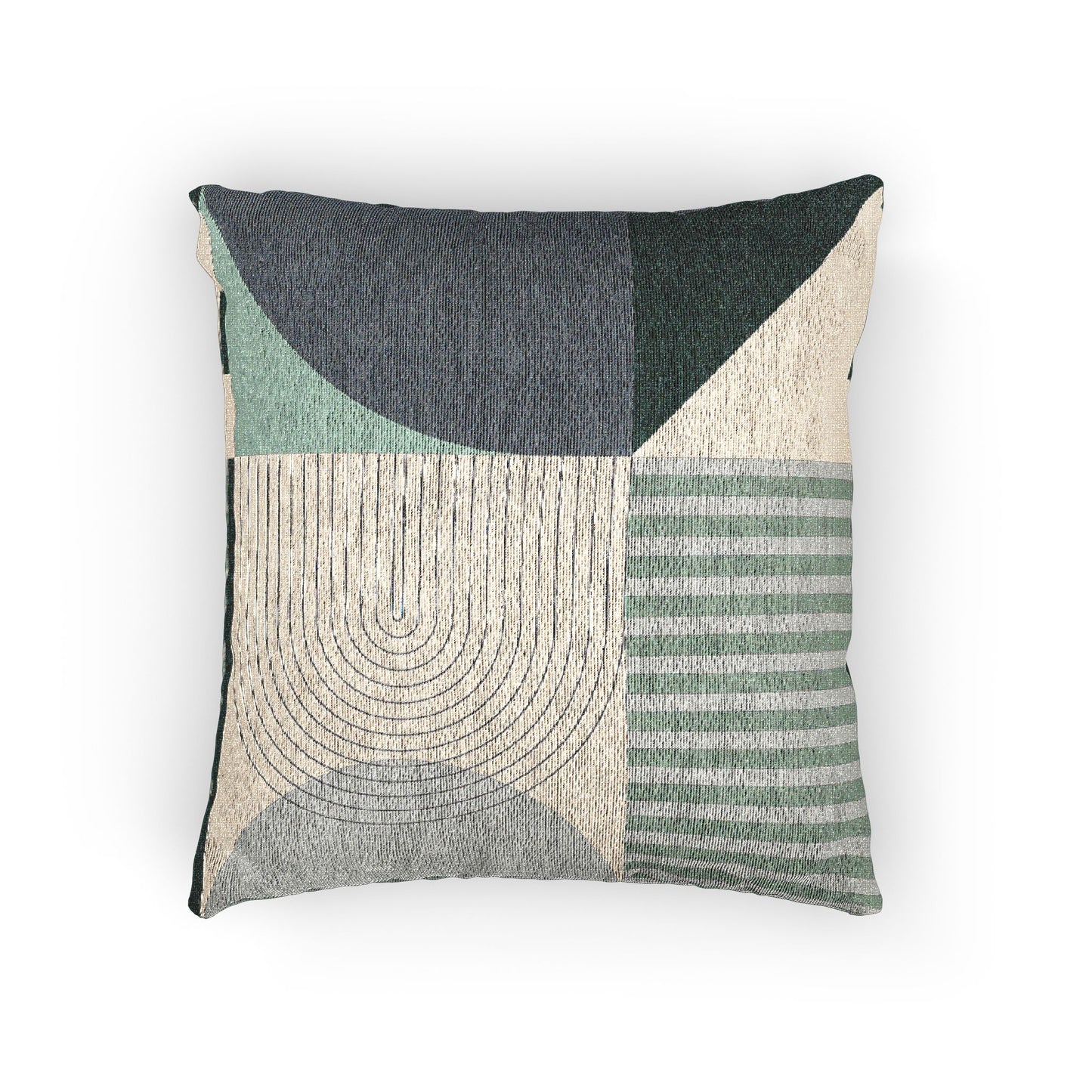 Artisan Woven Geometric Throw Pillow | Modern Abstract Patterns & Curves Cushion | Teal & Gray Textured Decor