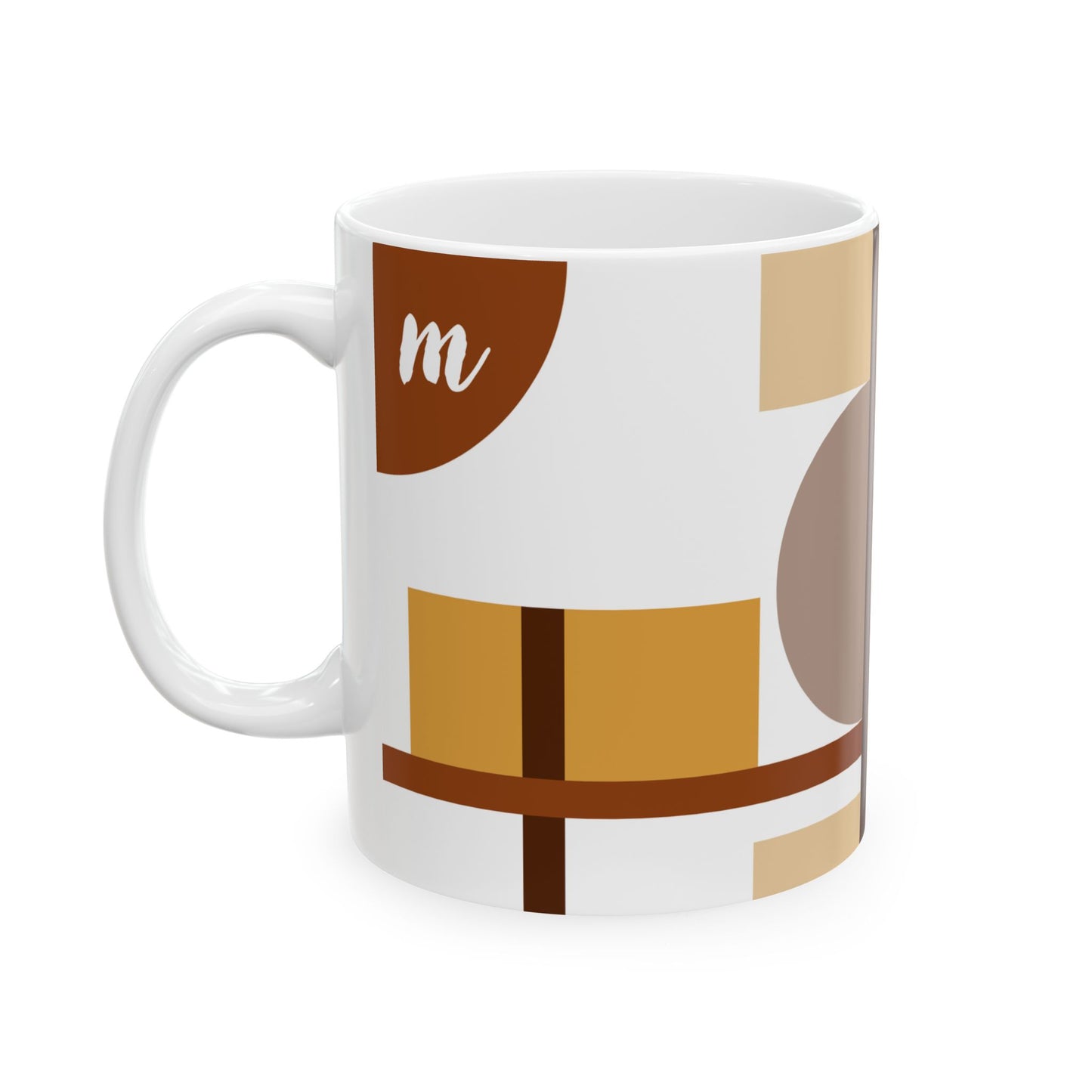 "M" Bauhaus Blueprint – Terracotta & Ochre Geometric Monogram Mug | 11 oz Mug
