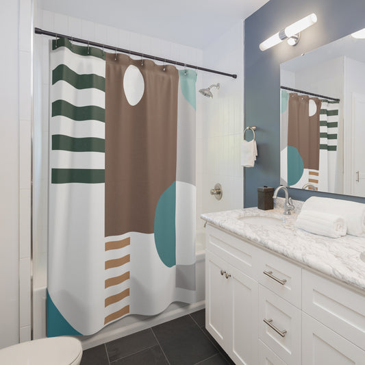 Modern Form Shower Curtain – Teal, Brown & Gray Geometry