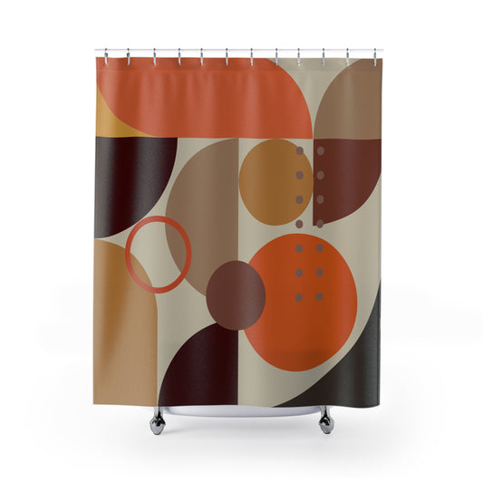 Retro Abstract Geometric Shower Curtain | Warm Earth Tones & Terracotta Art Decor