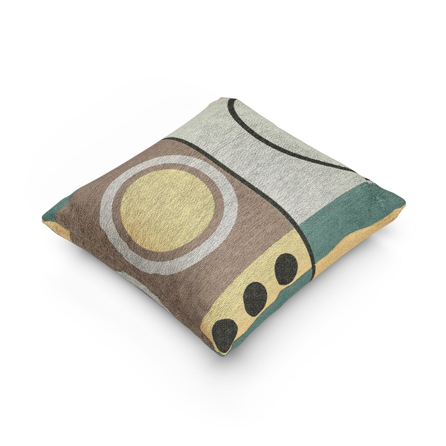 Retro Geometric Throw Pillow | Mid-Century Abstract Circles Cushion | Mustard & Teal Decor