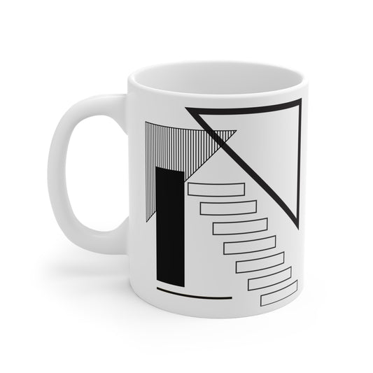 Architectural Abstract Mug | 11oz Ceramic Coffee Mug | Black & White Modern Staircase Design