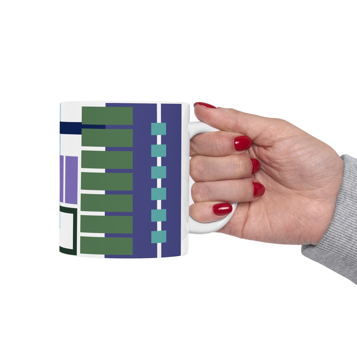 Modernist Geometric Blocks Ceramic Coffee Mug | Abstract Minimalist Art Wrap | Mid-Century Kitchenware | 11 oz Mug
