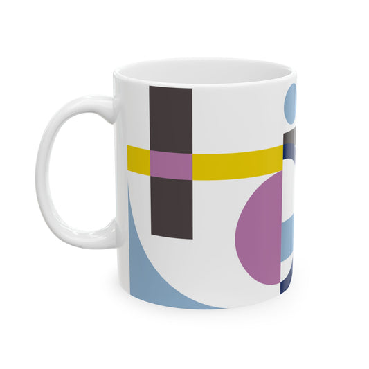 Bold Abstract Geometric Mug | Primary Color Block Coffee Cup | Modern Memphis Style Tea Mug | Architect & Designer Gift| Mid-Century Kitchenware | 11 oz Mug