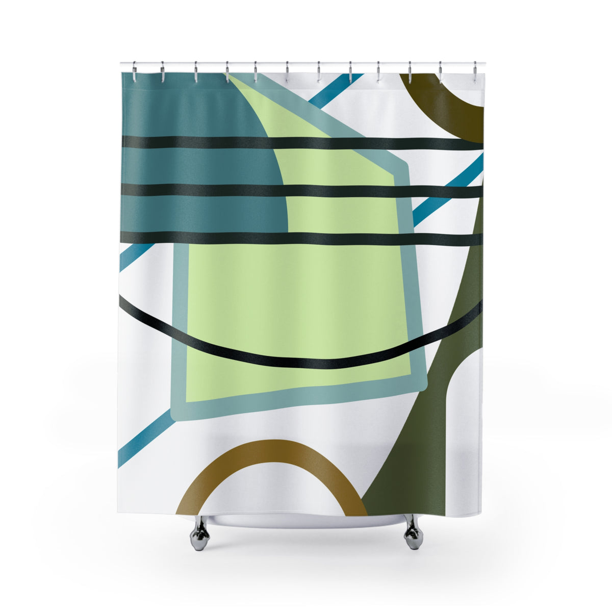Abstract Layers Shower Curtain – Teal & Earth Tones