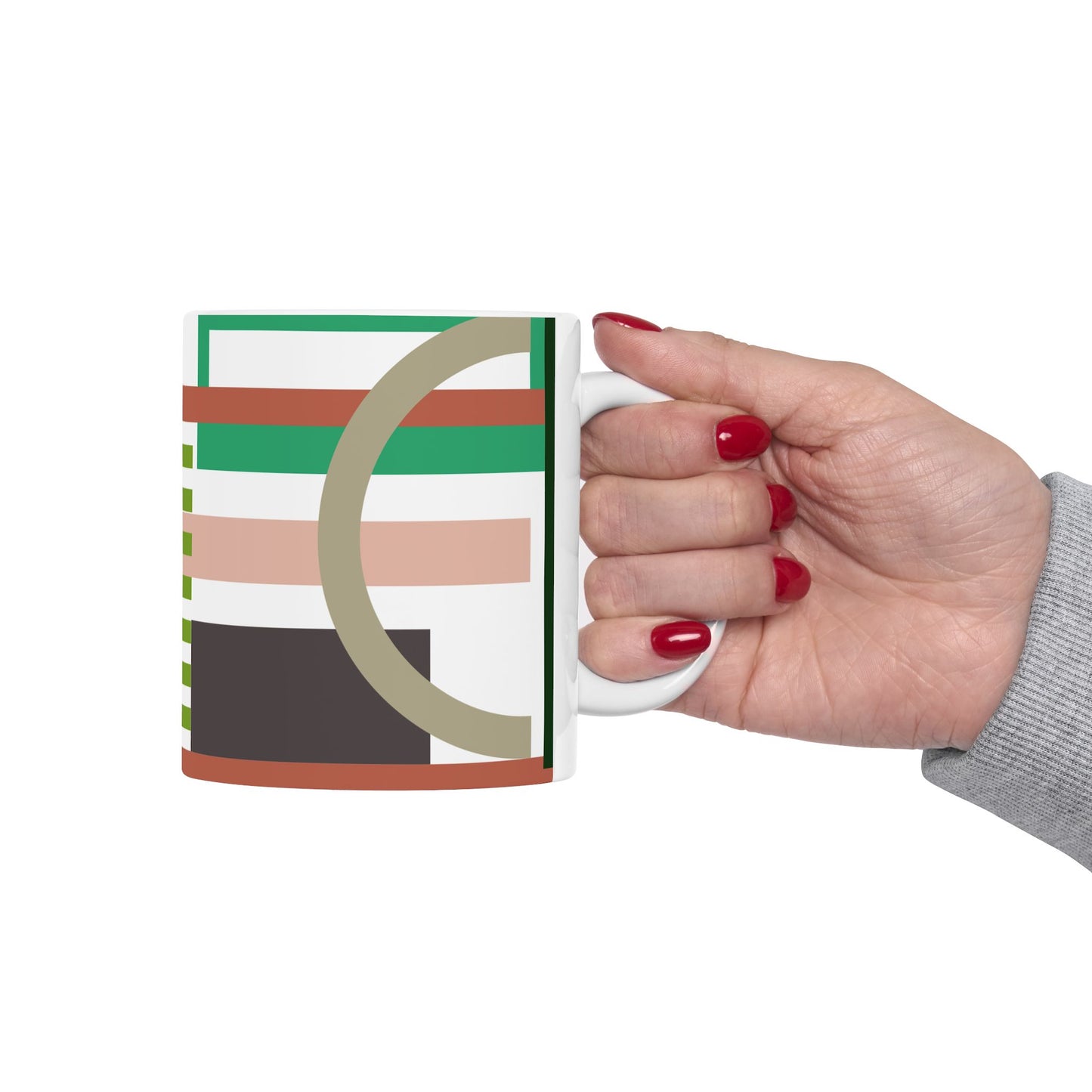 Mid-Century Modern Abstract Geometric Mug | Earth Tone Minimalist Ceramic Coffee Cup | Mid-Century Kitchenware | 11 oz Mug
