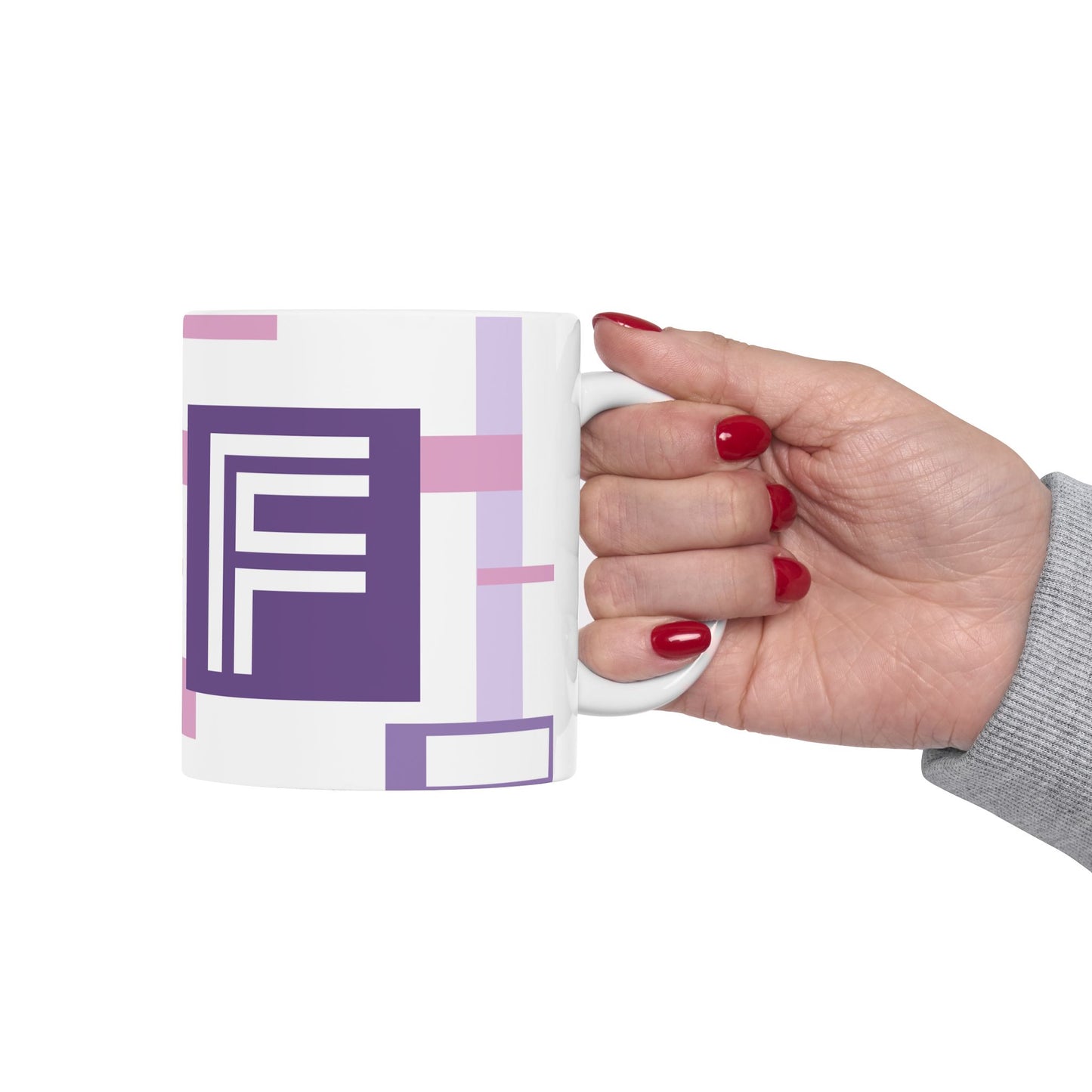 "F" Spatial Composition – Lavender & Plum Modernist Monogram Mug | 11 oz Mug