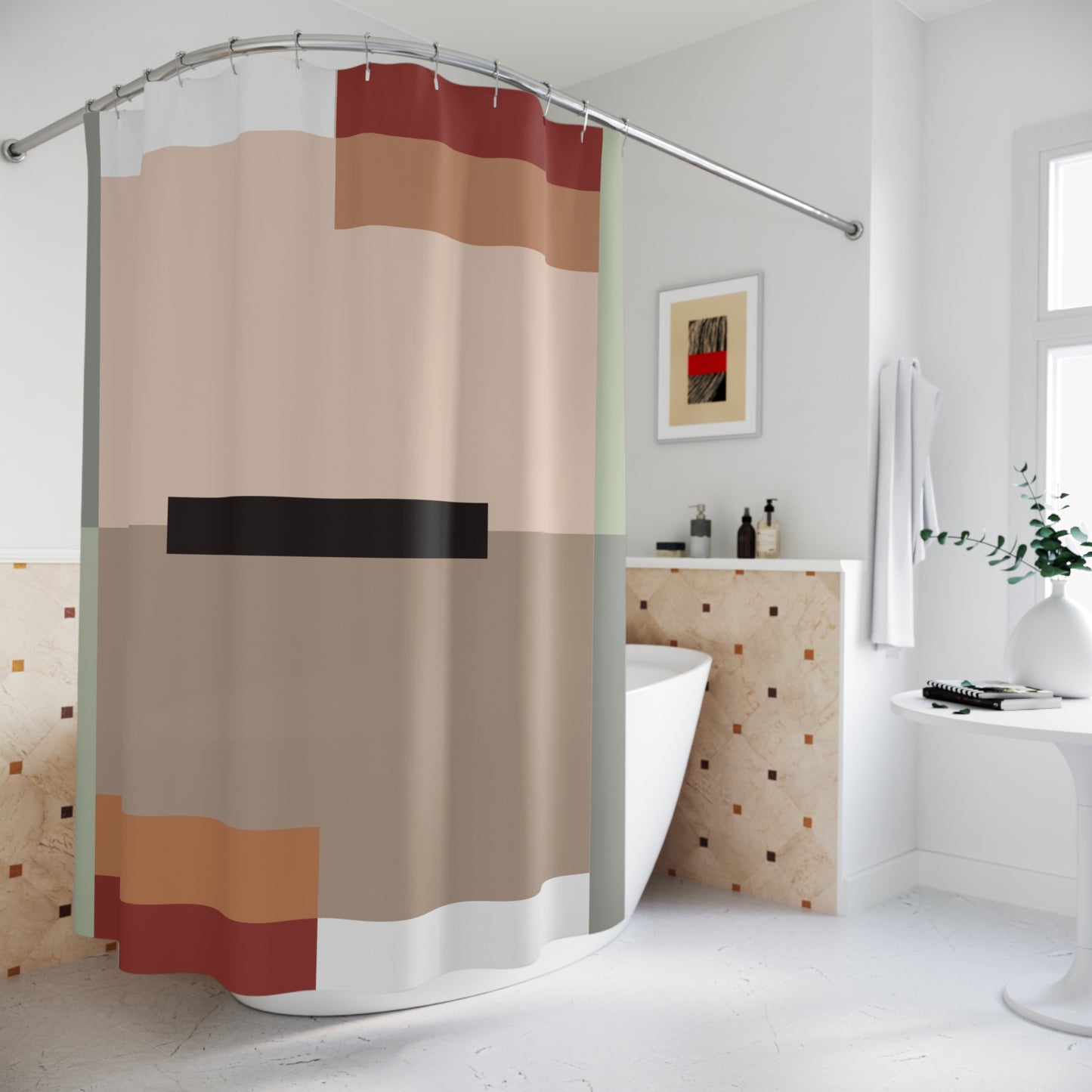 Pixel Grid Geometric Shower Curtain