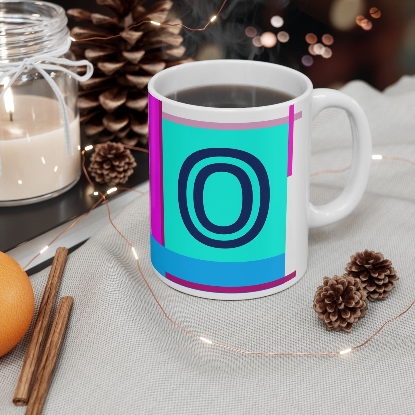 "O" Geometric Composition – Vibrant Bauhaus Monogram Mug | 11 oz Mug