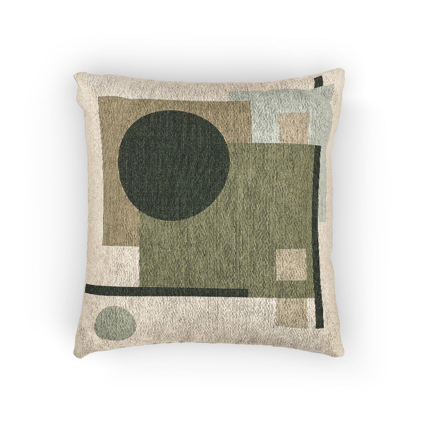 Overlap & Orbit Throw Pillow – Earthy Geometry in Beige & Green