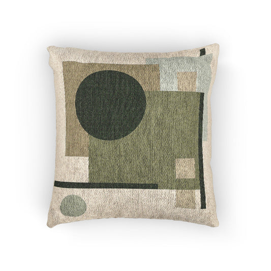 Overlap & Orbit Throw Pillow – Earthy Geometry in Beige & Green