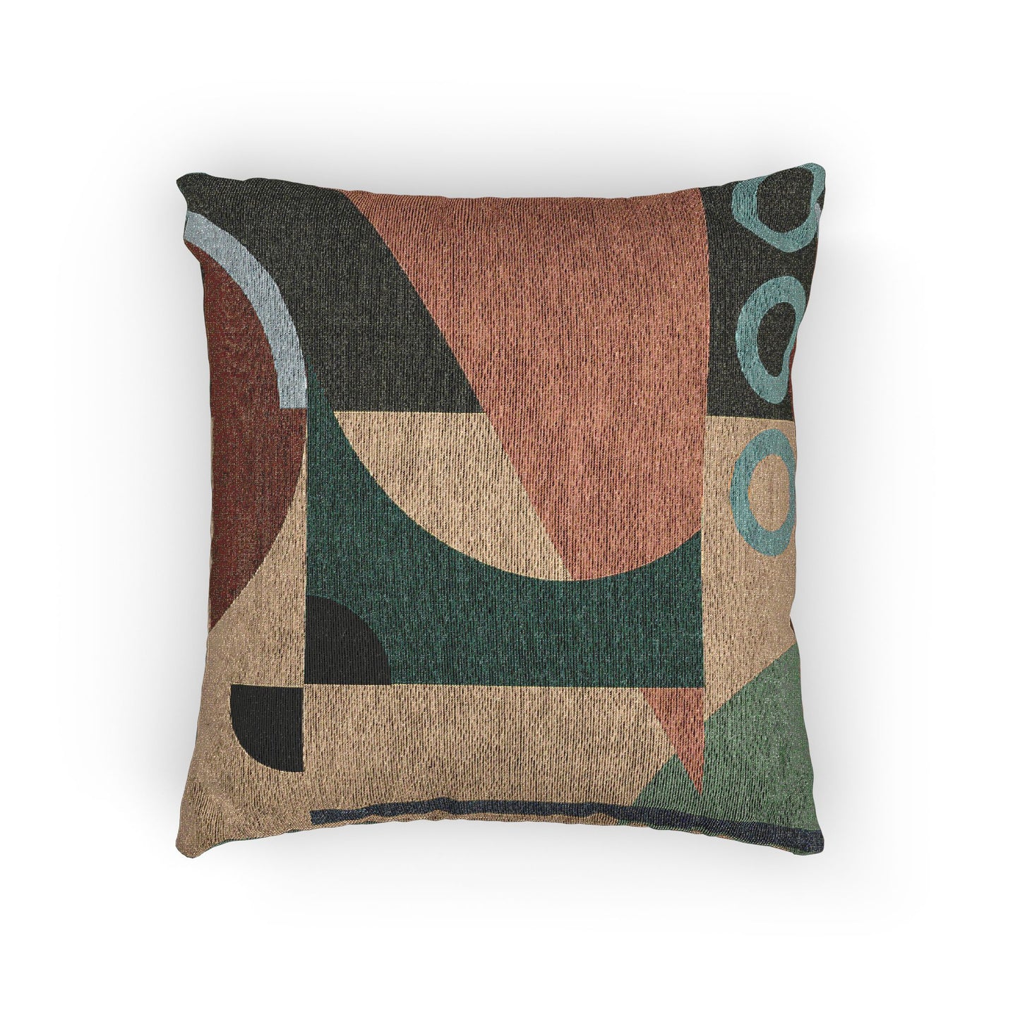 “Echoes of Form” Geometric Accent Pillow – Teal, Olive & Earth Tones