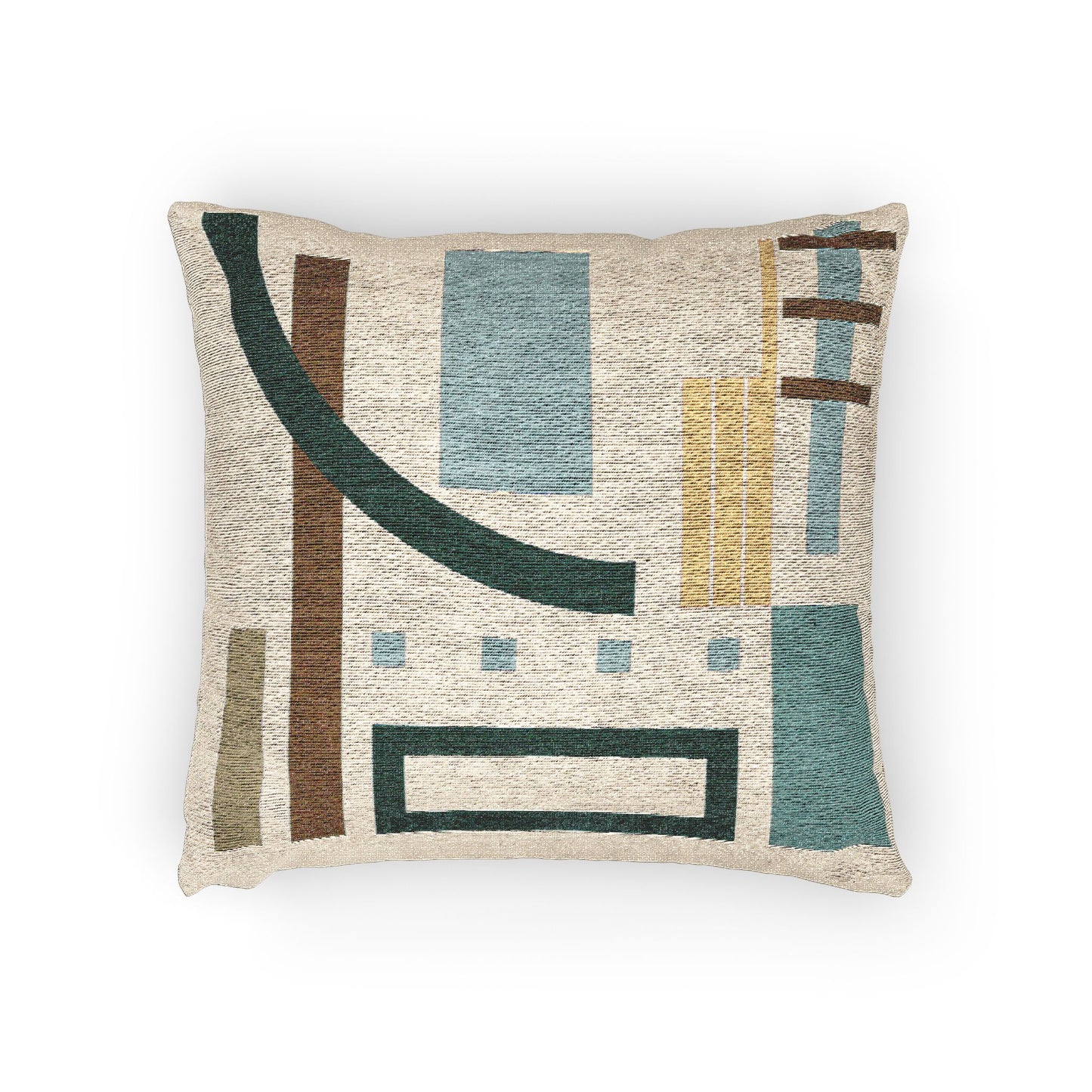 Modular Terrain Throw Pillow – Teal, Mustard & Earth Tones