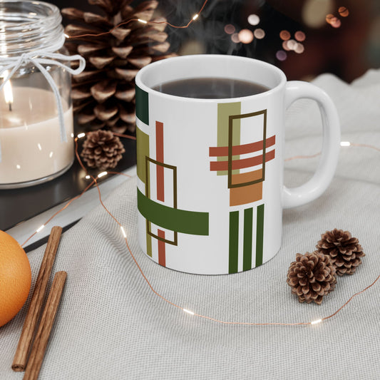 Olive & Earth Geometric Abstract Coffee Mug | Modern Architectural Block Art | Designer Kitchenware | 11 oz Mug