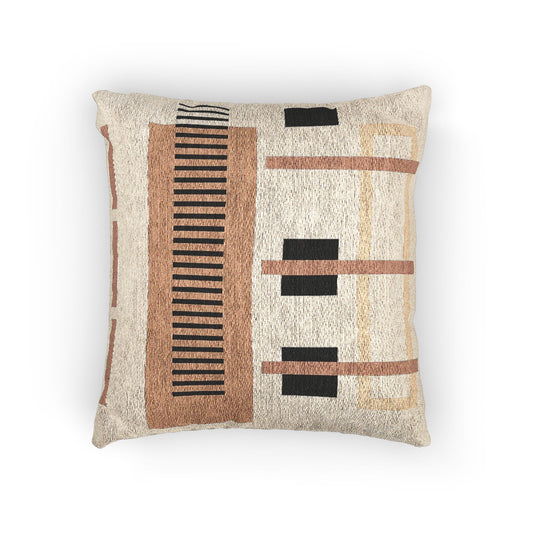 Structural Rhythm Throw Pillow – Red, Orange & Peach Geometry